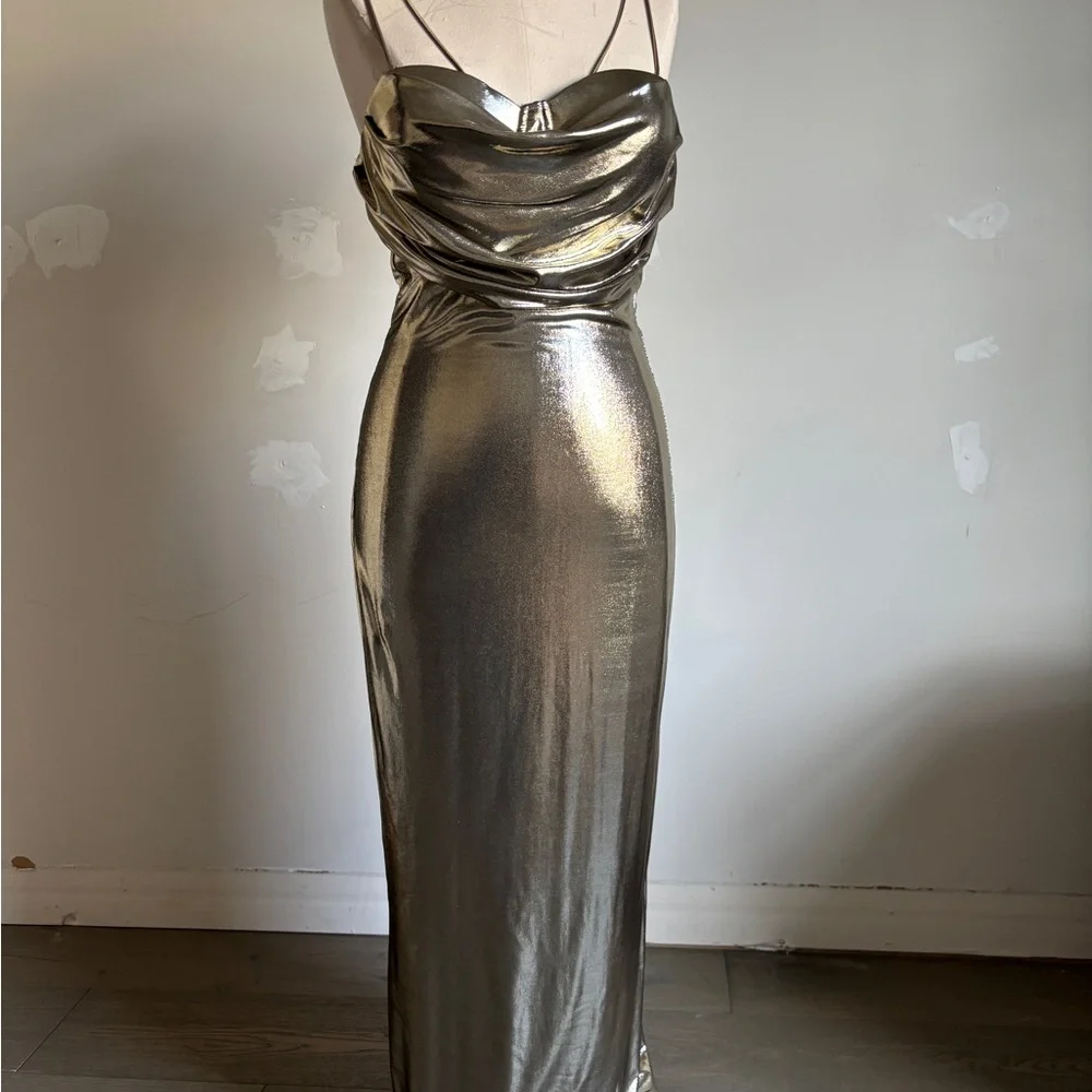 JLUXLABEL Metallic Gold “Visions of You” Midi Dress - Picture 7 of 9